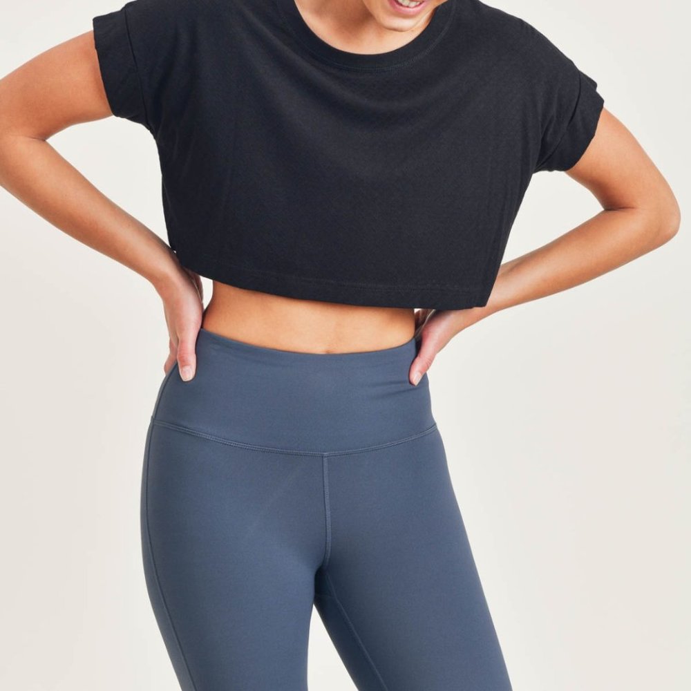 Textured Black Cropped Tee